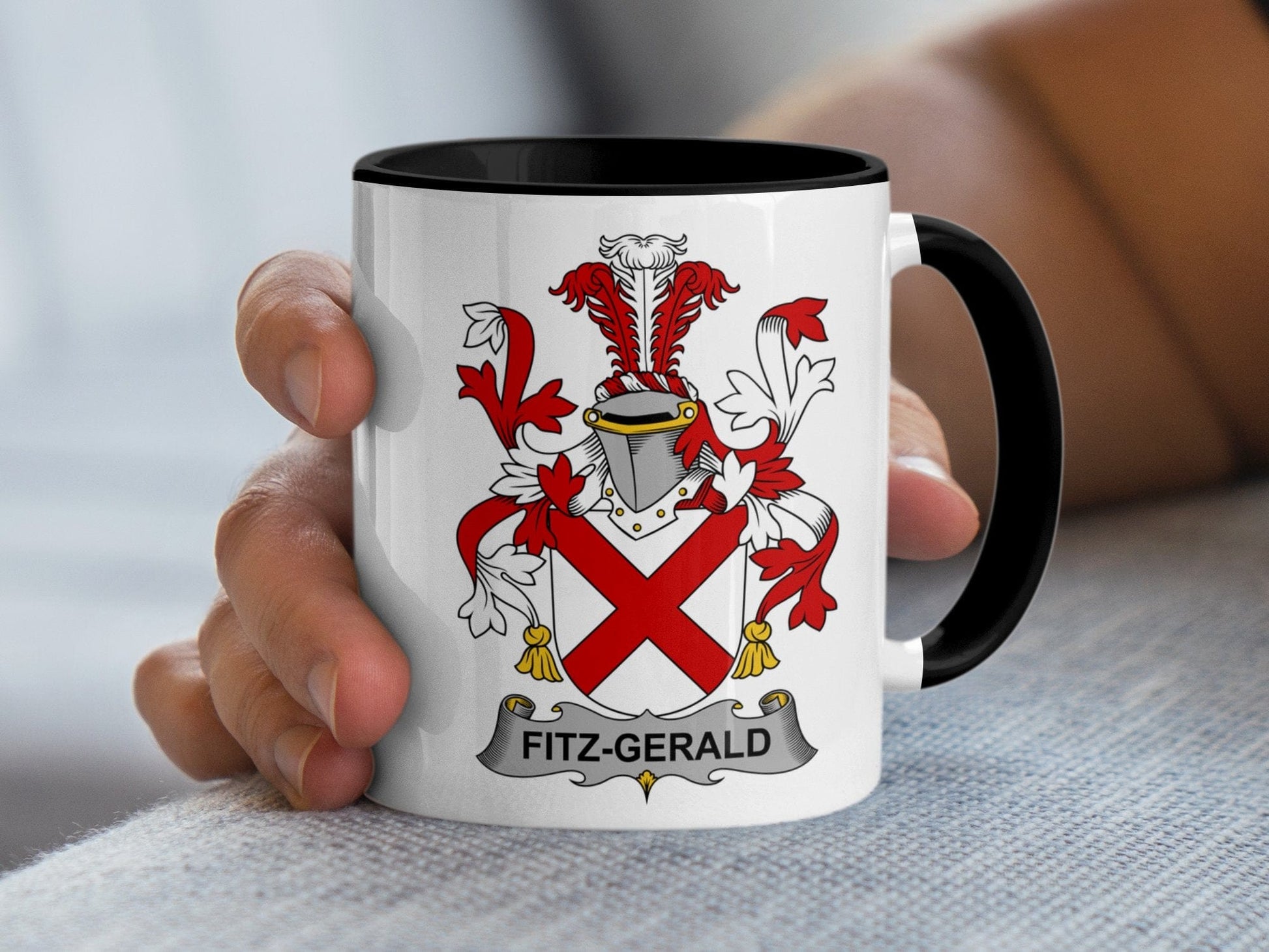 11oz / Black Fitz-Gerald Family Crest Coat of Arms Legend Mug