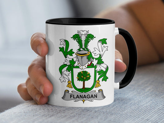 11oz / Black Flanagan Family Crest Tree Design Heritage Gift Mug