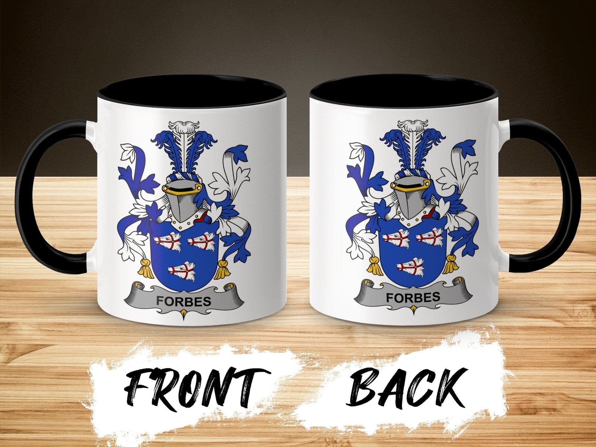 11oz / Black Forbes Family Crest Heraldic Coat of Arms Mug