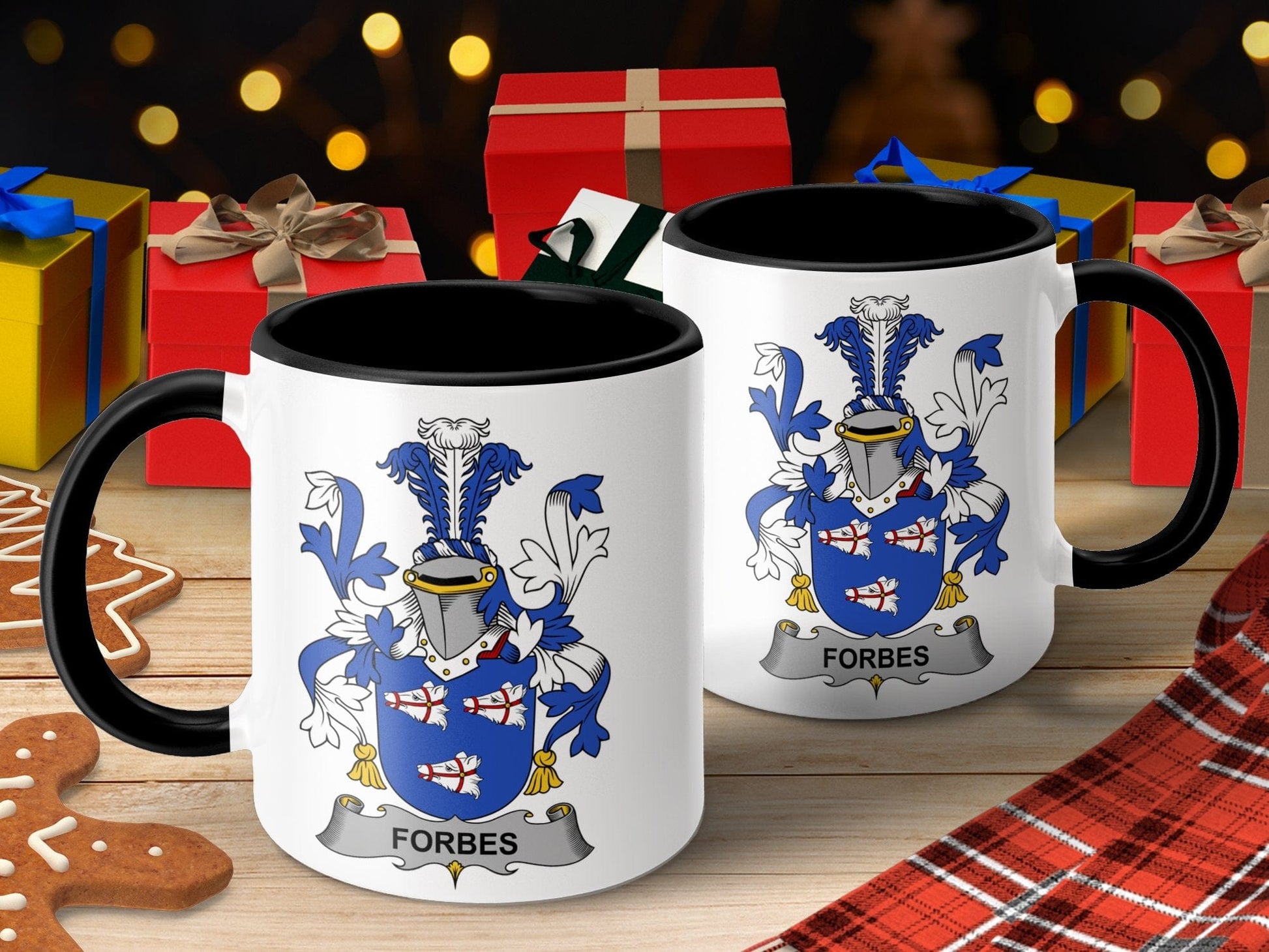 11oz / Black Forbes Family Crest Heraldic Coat of Arms Mug