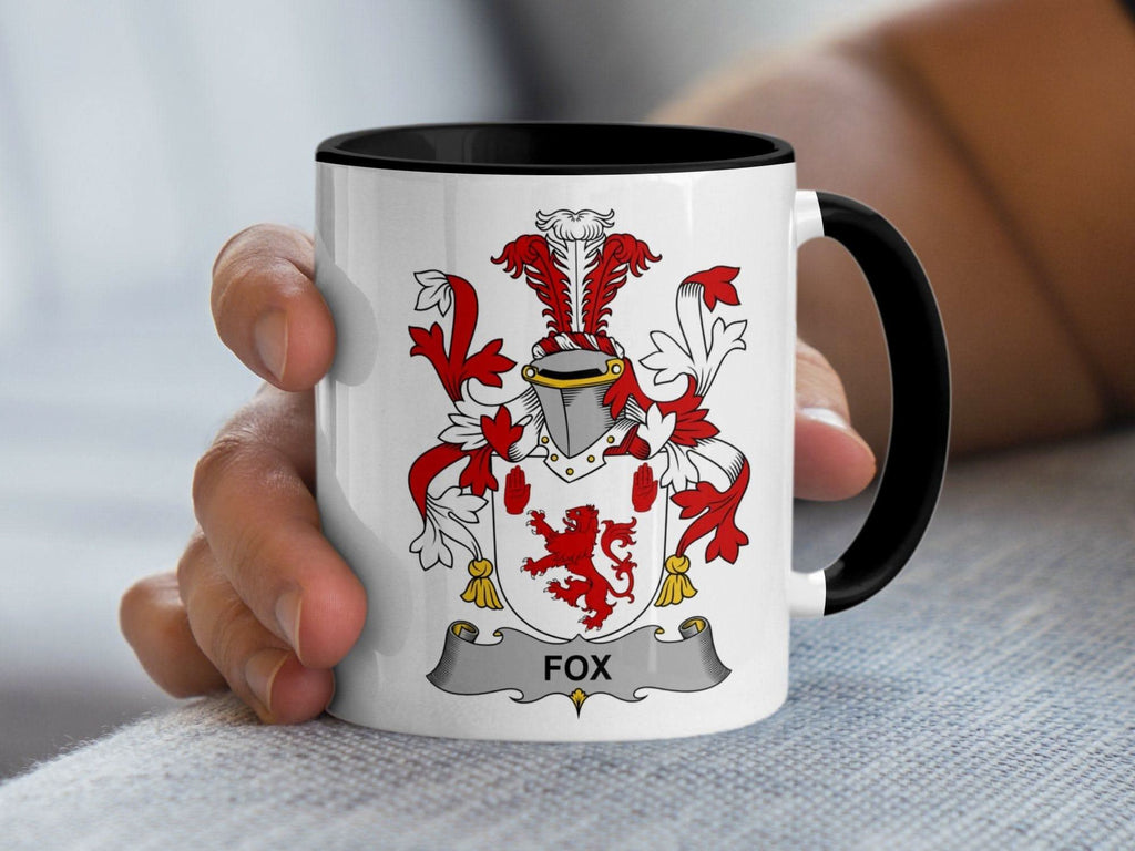 Fox Surname Family Crest Coat of Arms Mug - Celtic Ancestry Gifts