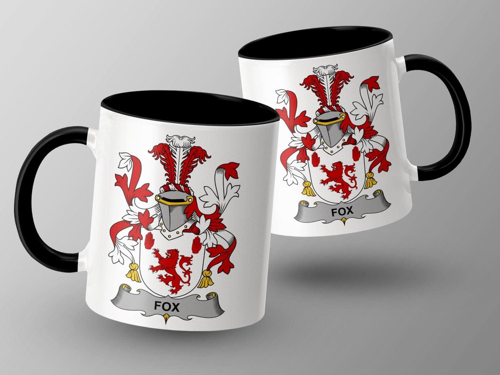 Fox Surname Family Crest Coat of Arms Mug - Celtic Ancestry Gifts