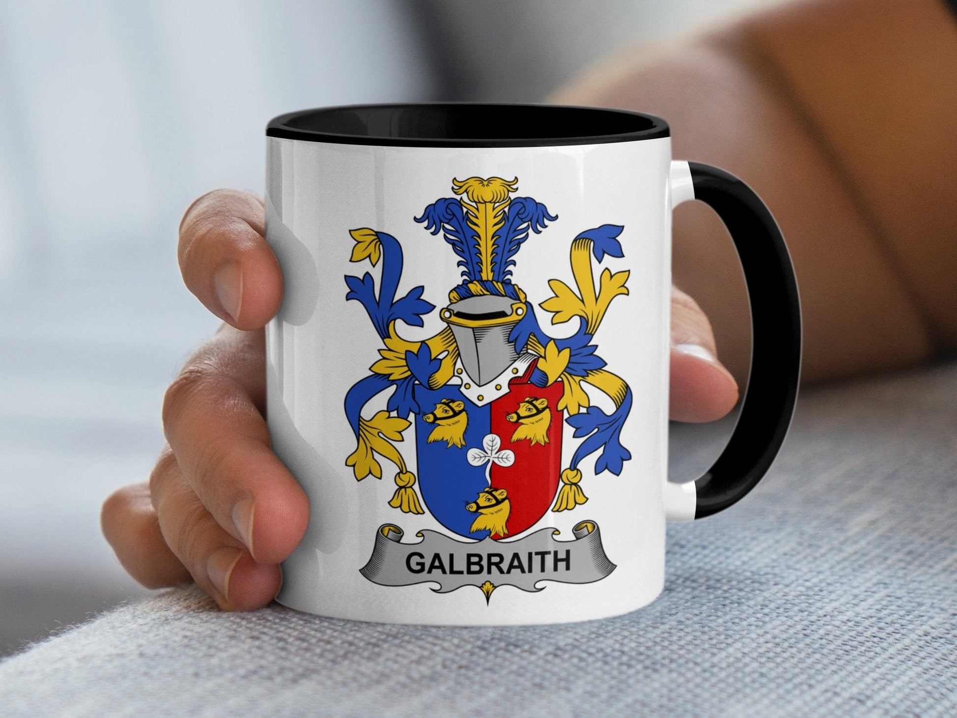 11oz / Black Galbraith Family Crest Shield Coat of Arms Mug