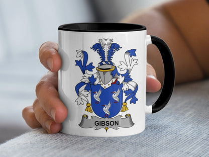 11oz / Black Gibson Family Coat of Arms Heritage Emblem Mug