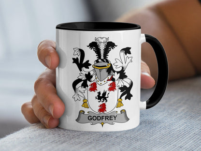 11oz / Black GODFREY Coat of Arms Family Crest Heritage Symbol Mug