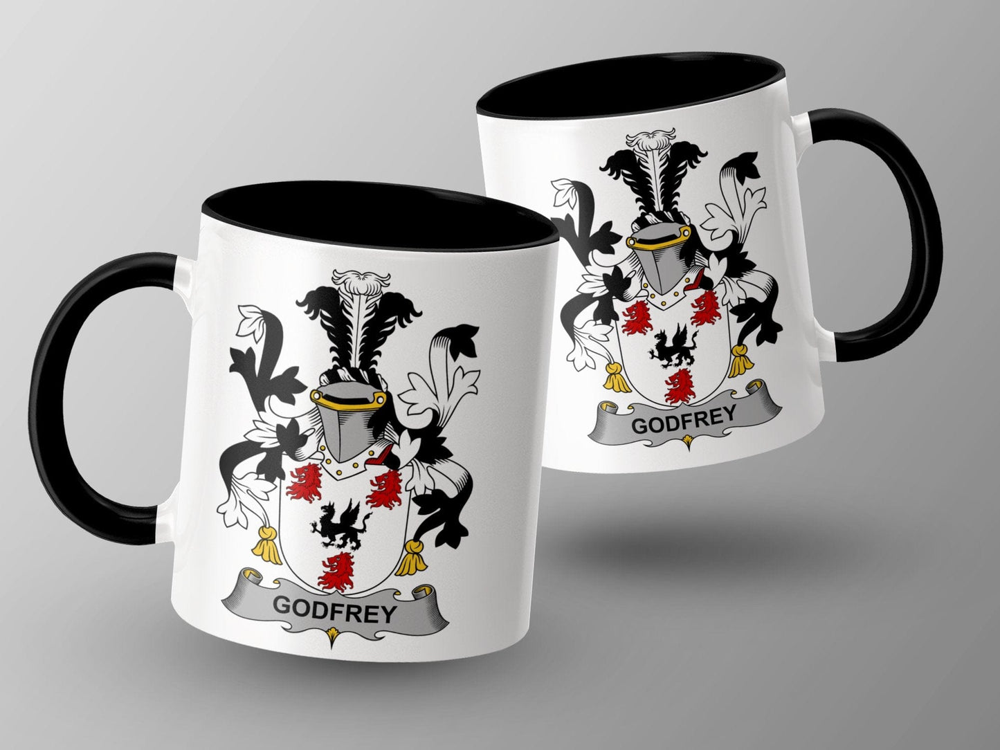 11oz / Black GODFREY Coat of Arms Family Crest Heritage Symbol Mug