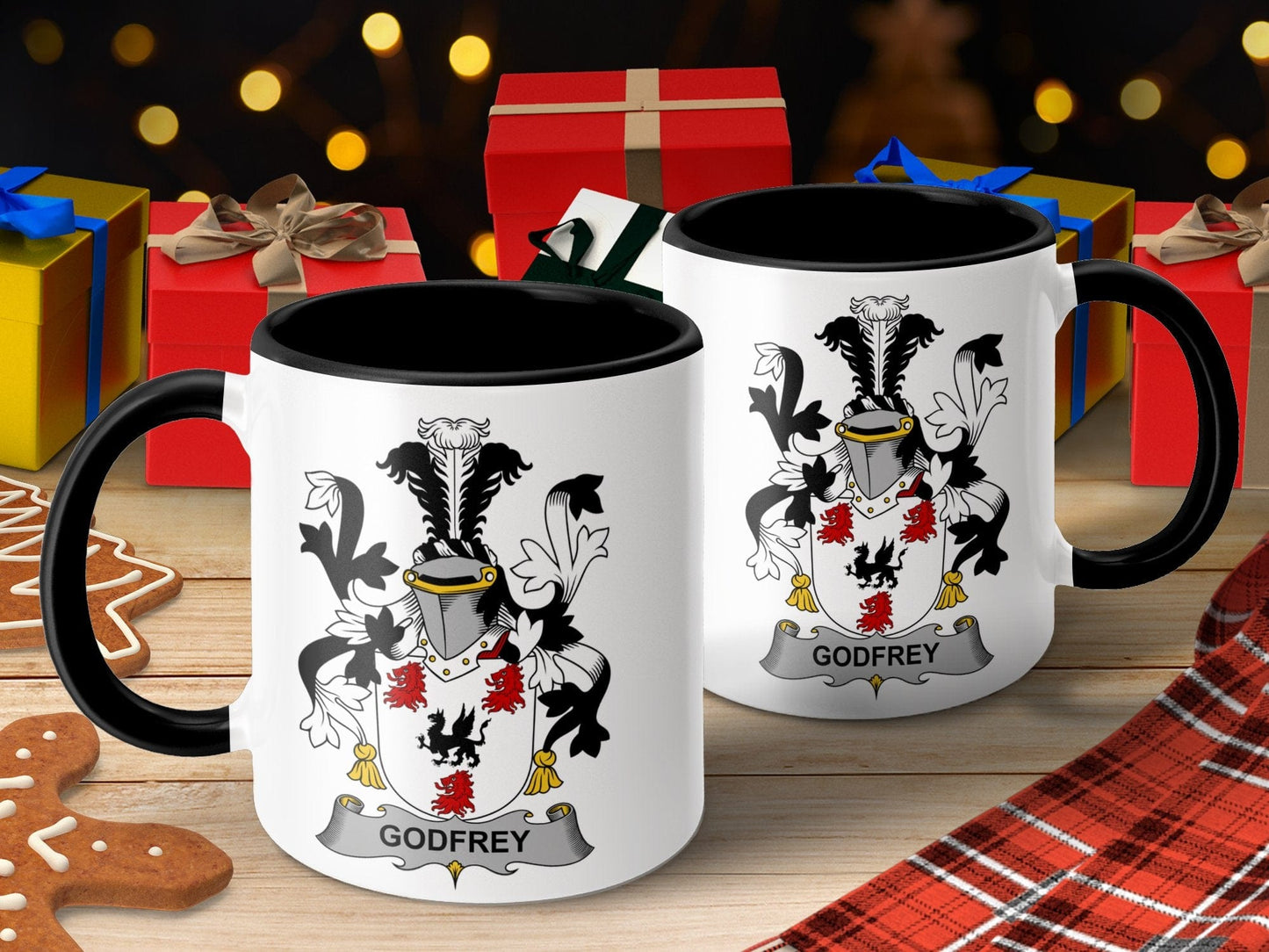 11oz / Black GODFREY Coat of Arms Family Crest Heritage Symbol Mug