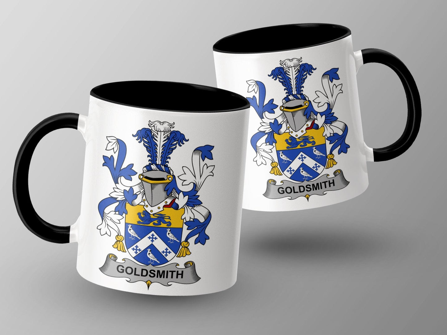 11oz / Black Goldsmith Surname Family Crest Coat of Arms Mug