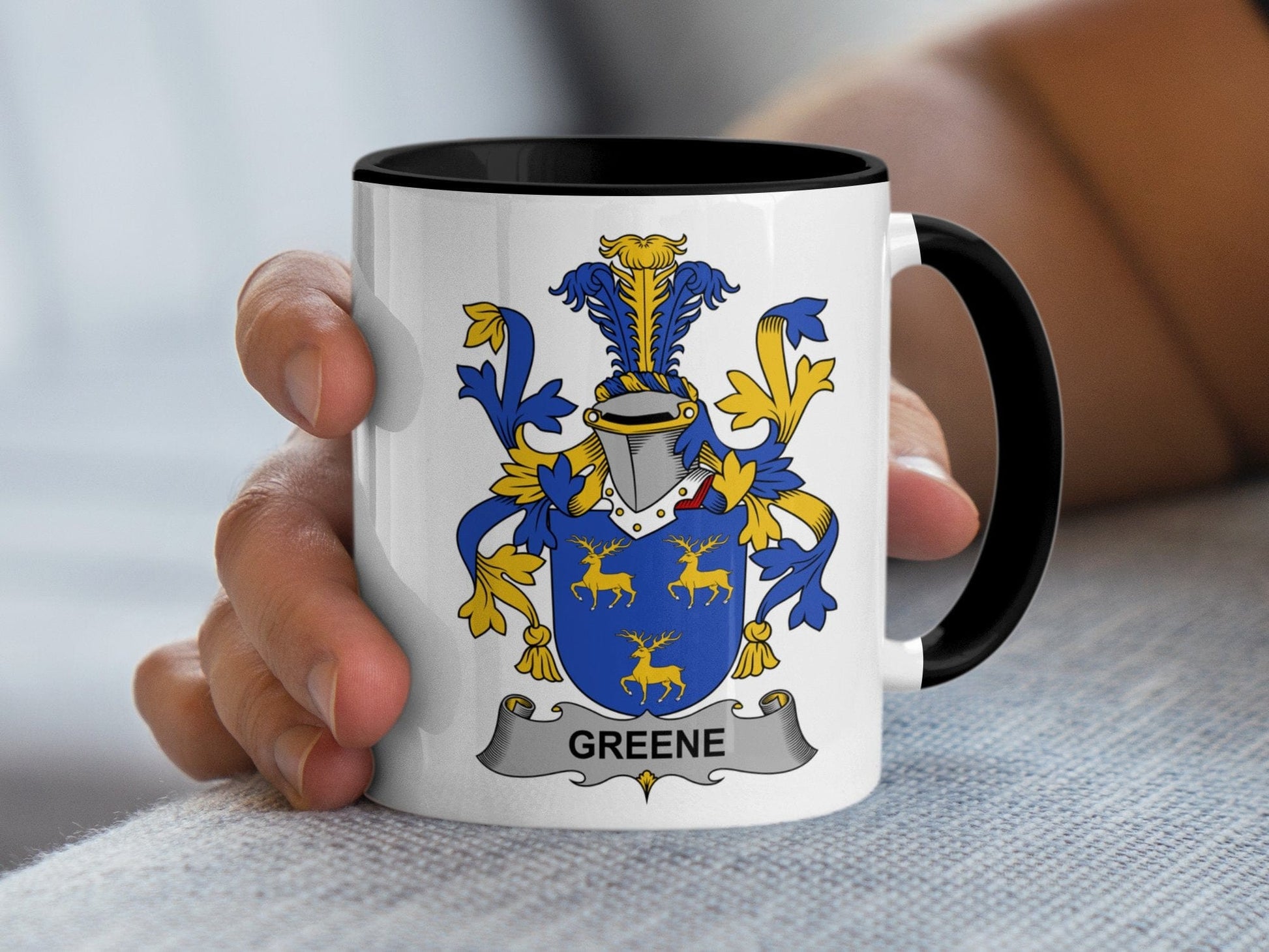 11oz / Black Greene Family Crest Heraldry Design Mug