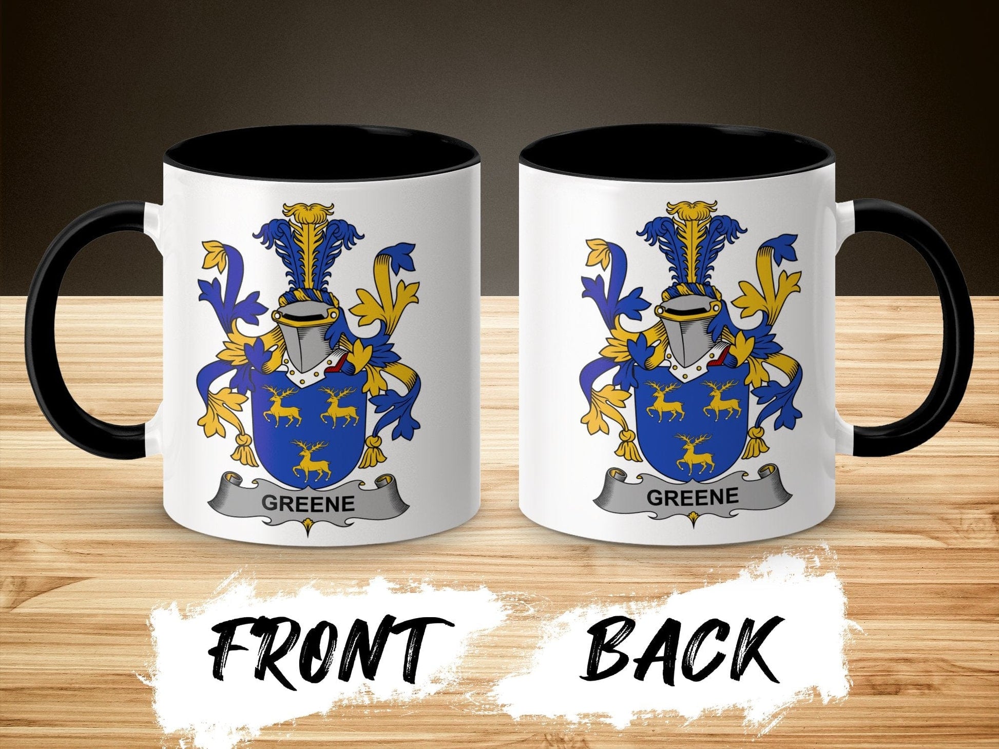 11oz / Black Greene Family Crest Heraldry Design Mug