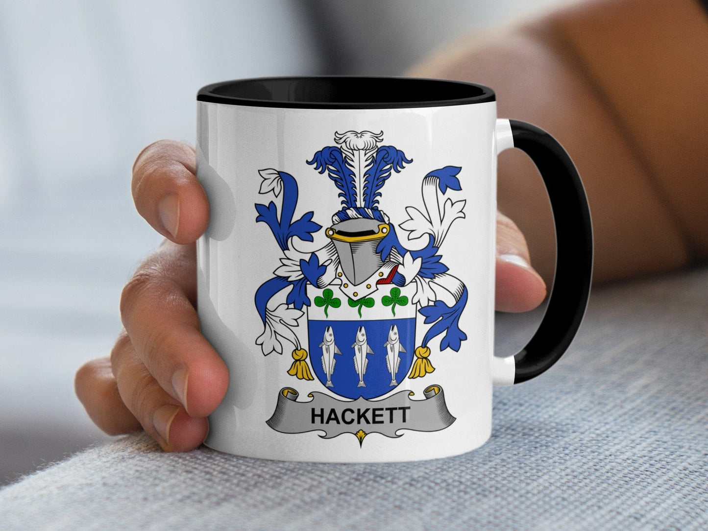 11oz / Black hackett surname family crest noble coat of arms mug