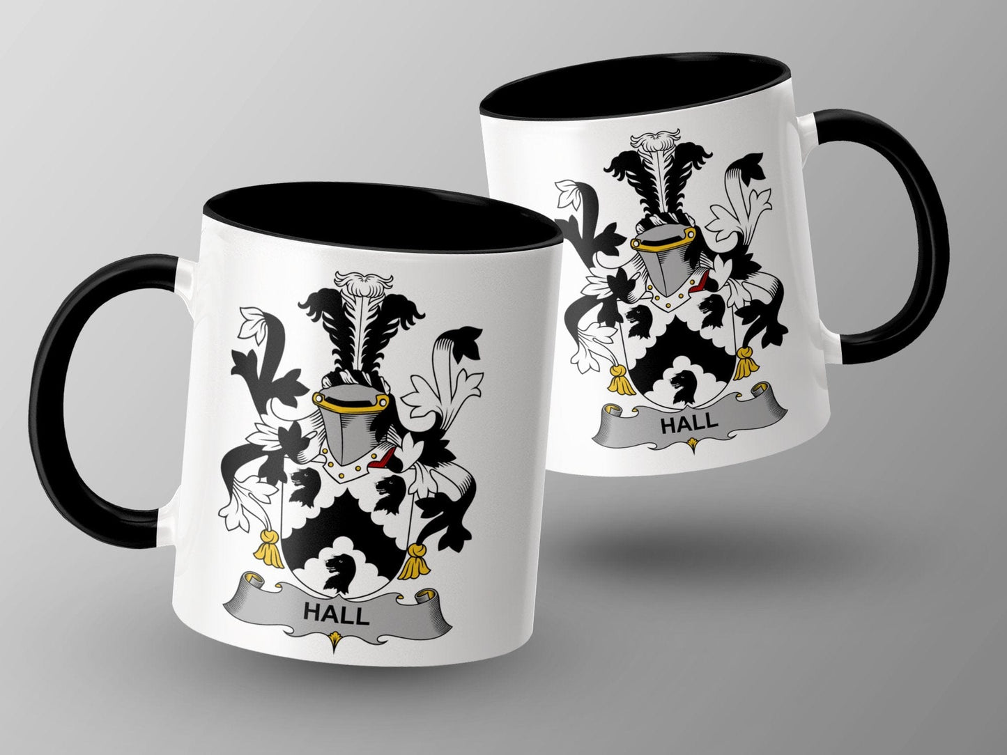 11oz / Black Hall Family Coat of Arms Heraldry Crest Emblem Mug