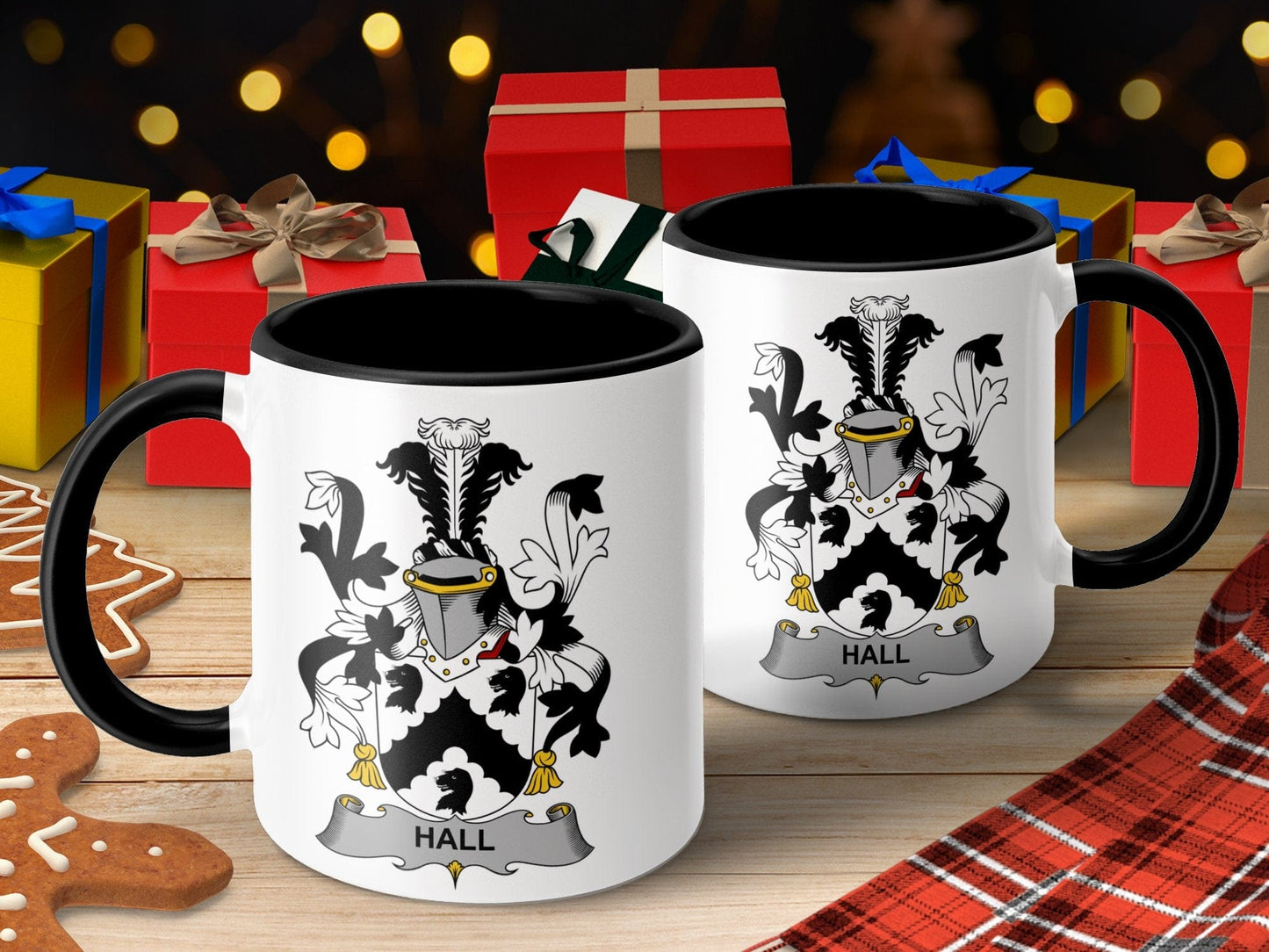 11oz / Black Hall Family Coat of Arms Heraldry Crest Emblem Mug