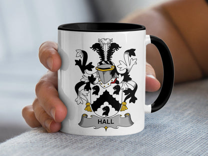 11oz / Black Hall Family Coat of Arms Heraldry Crest Emblem Mug