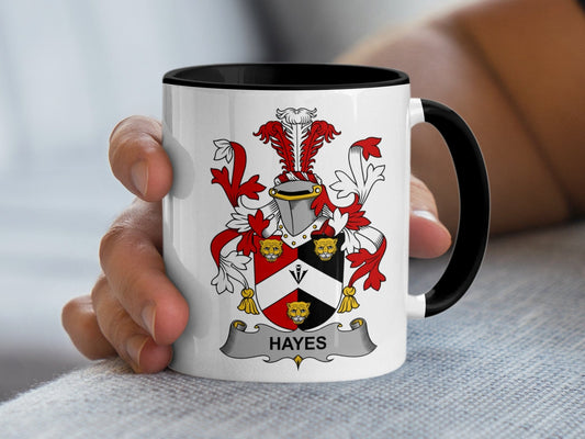 11oz / Black Hayes Family Crest Heraldic Shield Design Mug