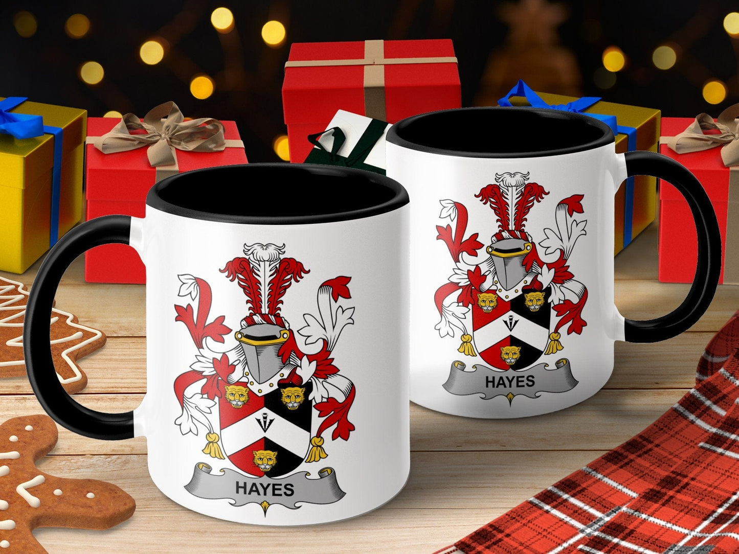 11oz / Black Hayes Family Crest Heraldic Shield Design Mug