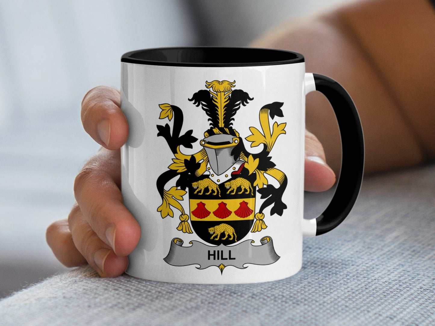 11oz / Black Hill Surname Family Crest Coat of Arms Mug