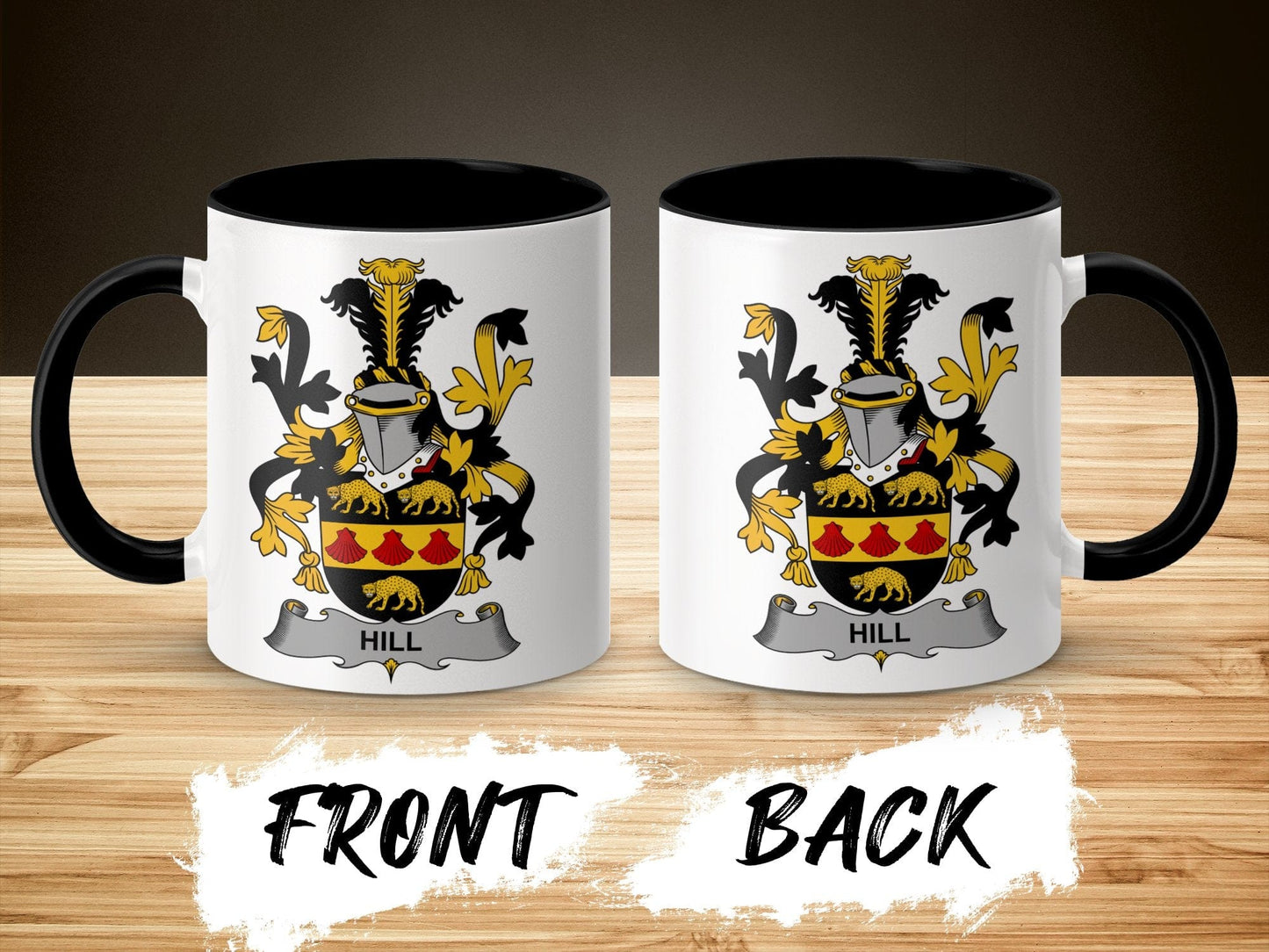 11oz / Black Hill Surname Family Crest Coat of Arms Mug