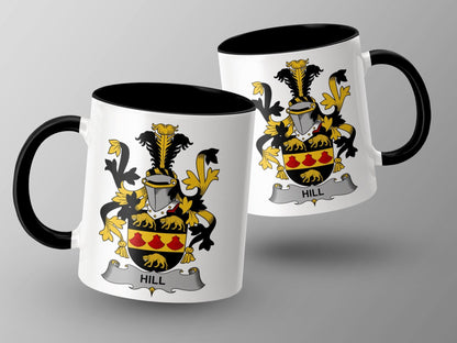 11oz / Black Hill Surname Family Crest Coat of Arms Mug