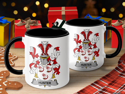 11oz / Black Hunter Surname Coat of Arms Family Crest Mug