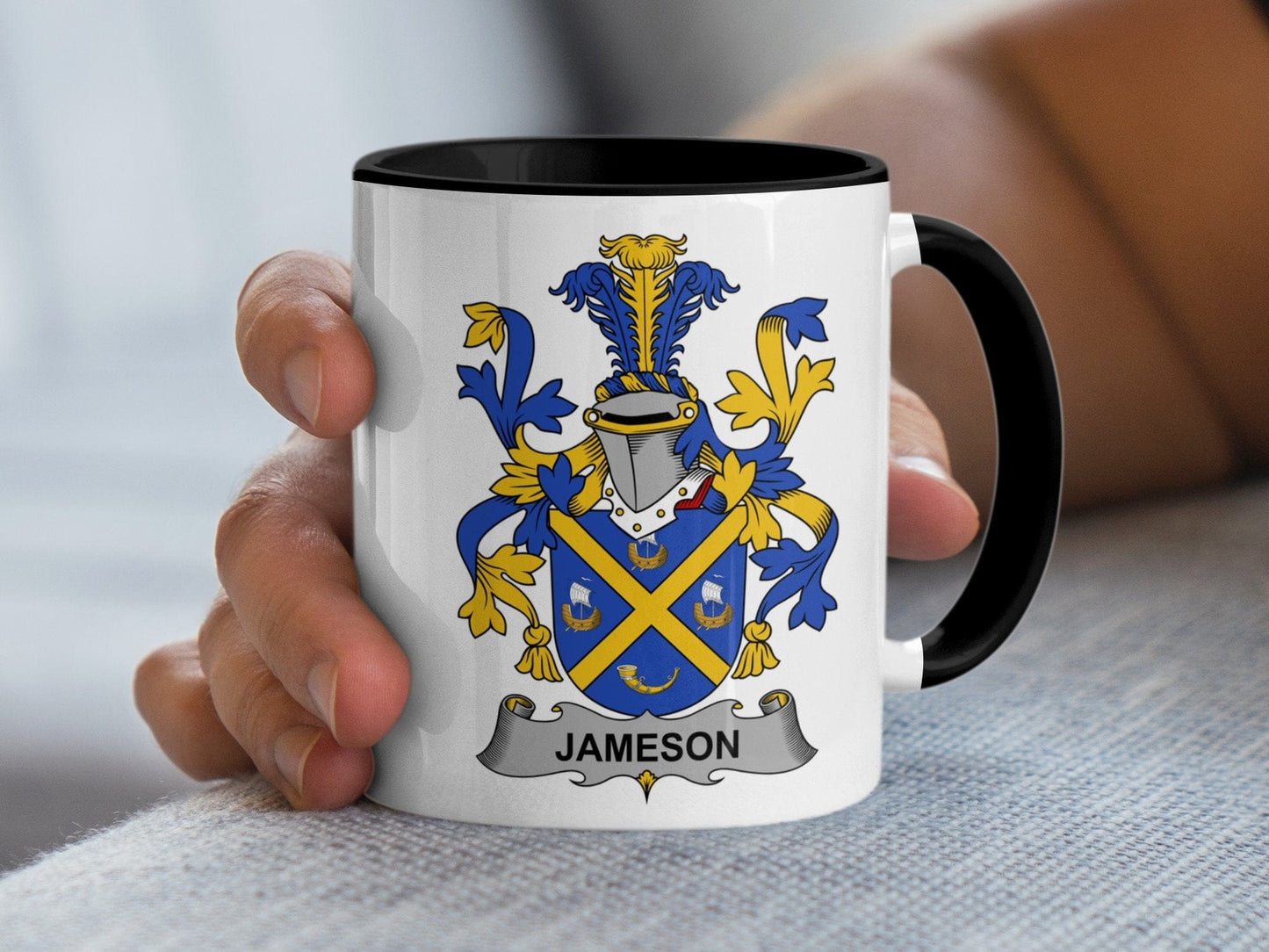 11oz / Black Jameson Family Crest Coat Of Arms Heritage Mug