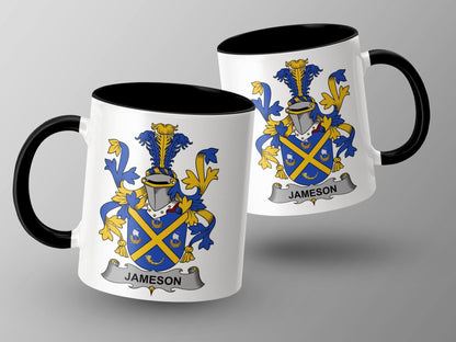 11oz / Black Jameson Family Crest Coat Of Arms Heritage Mug