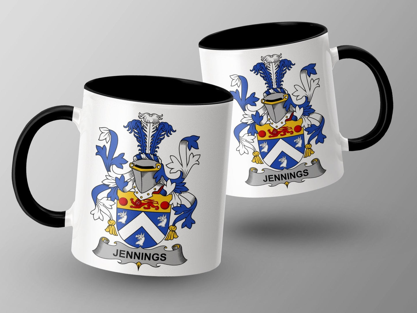 11oz / Black Jennings Family Crest Coat of Arms Heraldry Mug