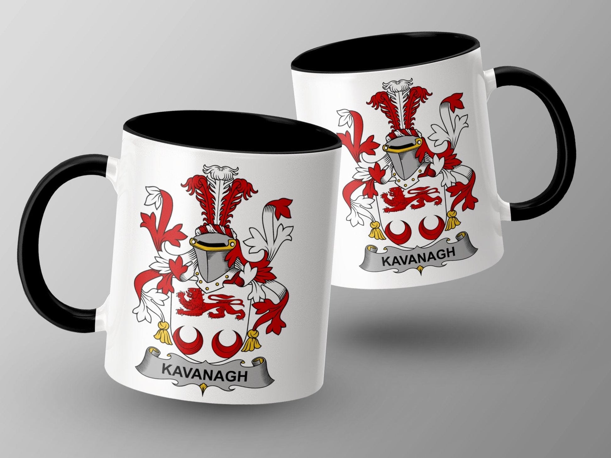 11oz / Black Kavanagh Family Crest Coat of Arms Emblem Mug