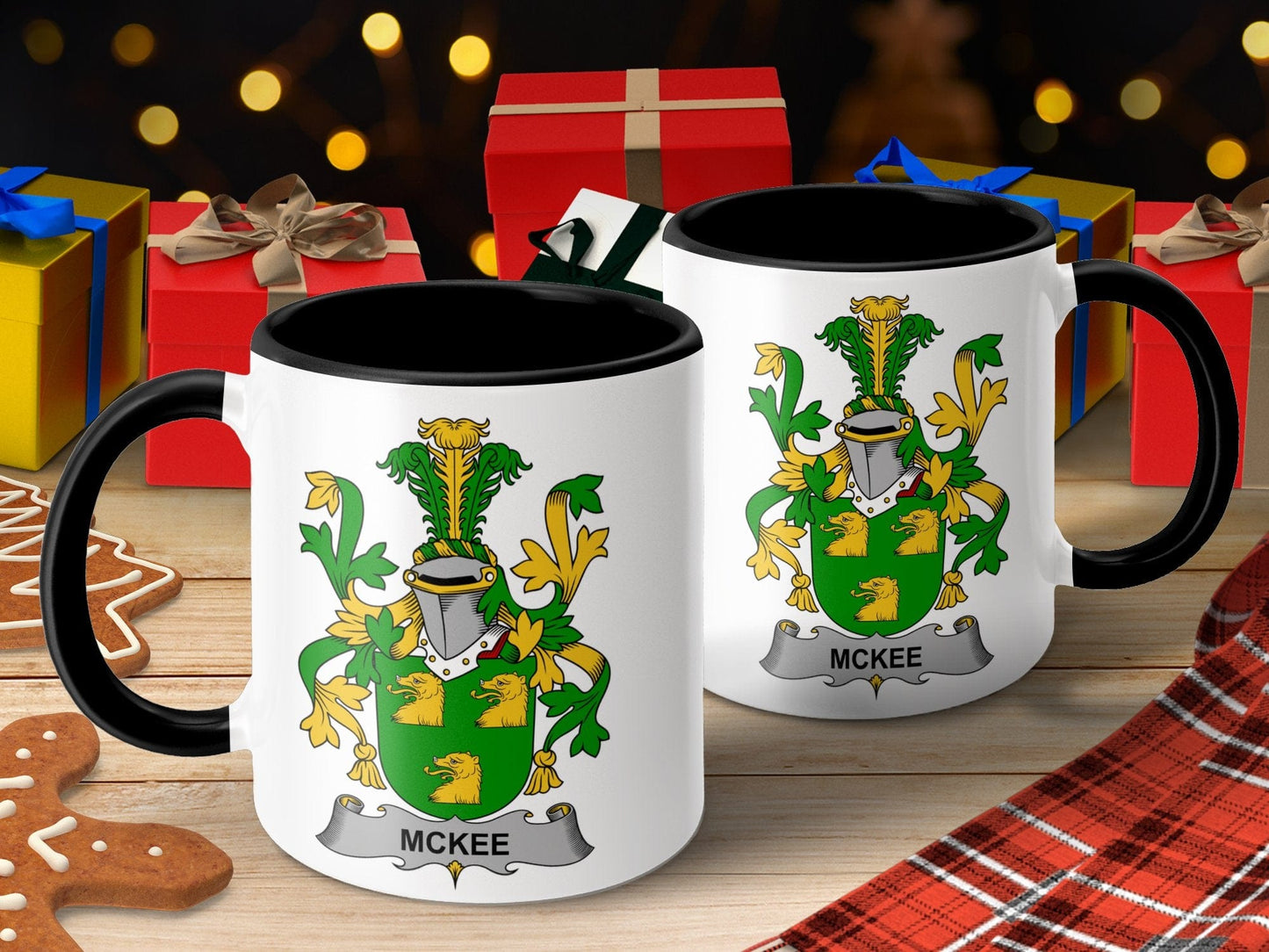 11oz / Black McKee Family Crest with Bears Coat of Arms Mug