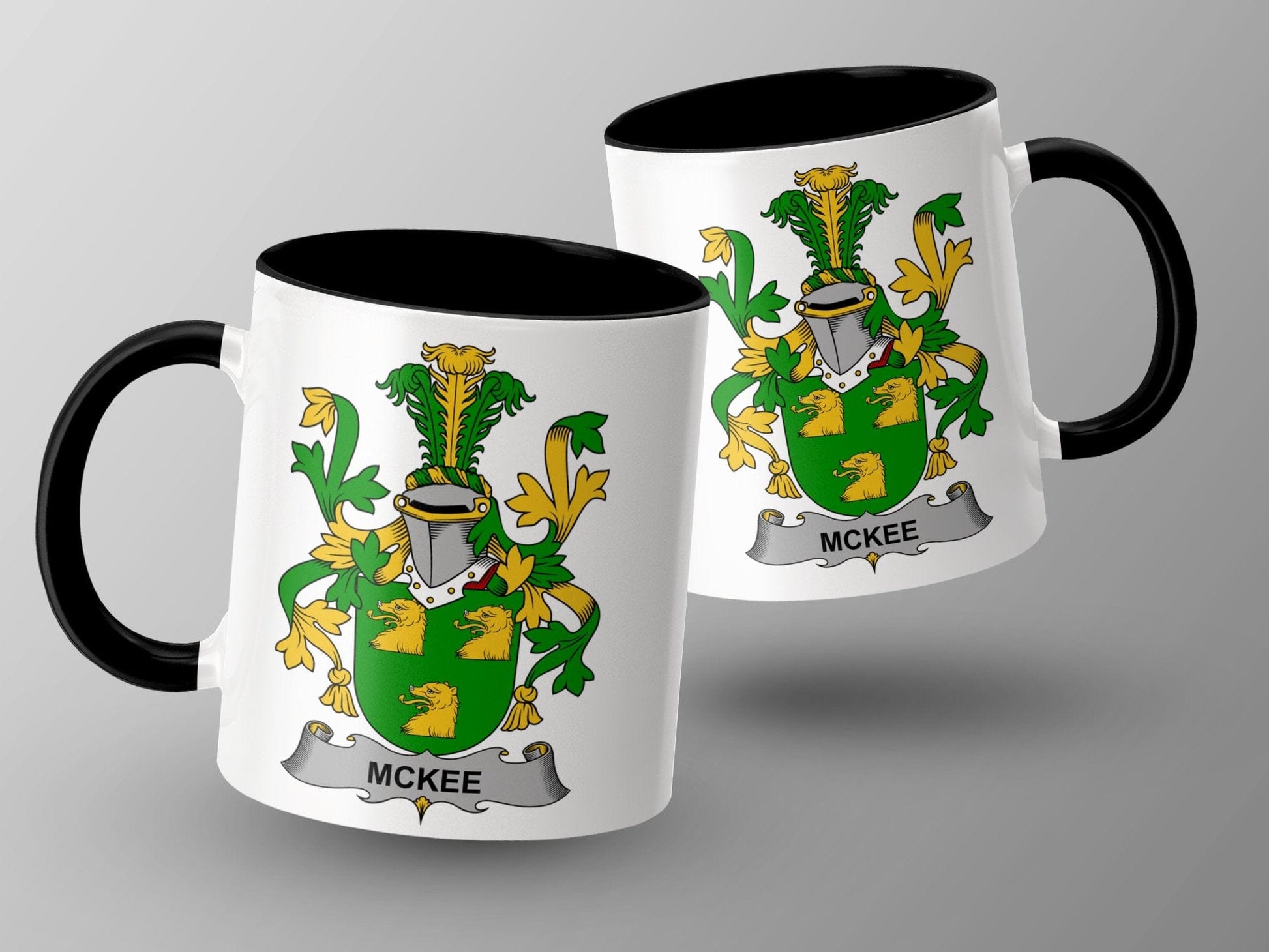 11oz / Black McKee Family Crest with Bears Coat of Arms Mug