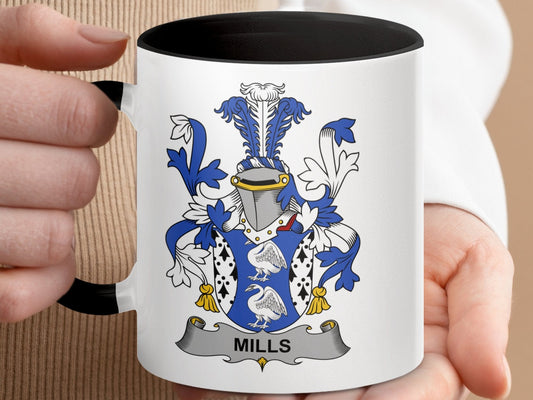 11oz / Black Mills Family Crest Mug, Coat of Arms Mug, Heraldry Mug, Family Name Mug, Custom Crest Mug