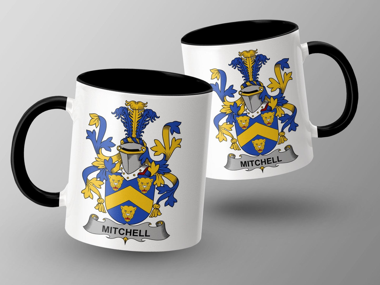 11oz / Black Mitchell Family Surname Coat of Arms Coffee Mug