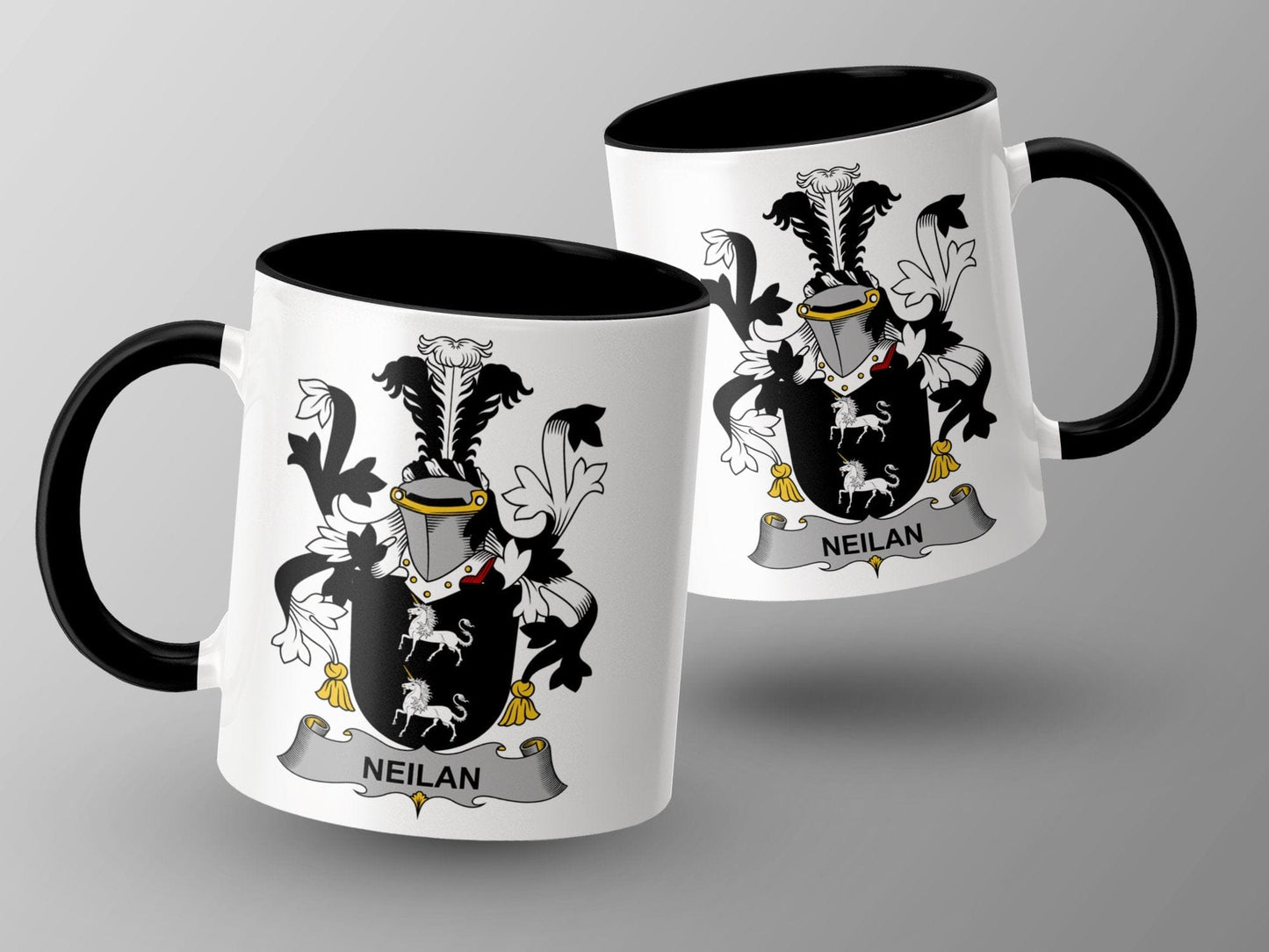 11oz / Black Neilan Surname Irish Family Crest Coat of Arms Mug