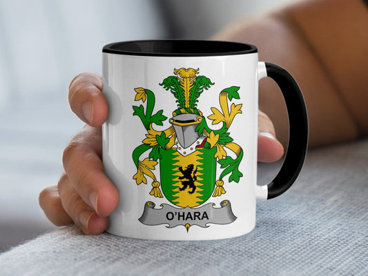 11oz / Black O'Hara Family Crest Coat Of Arms Heritage Emblem Mug