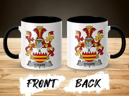 11oz / Black OHare Surname Family Crest Coat of Arms Ceramic Mug