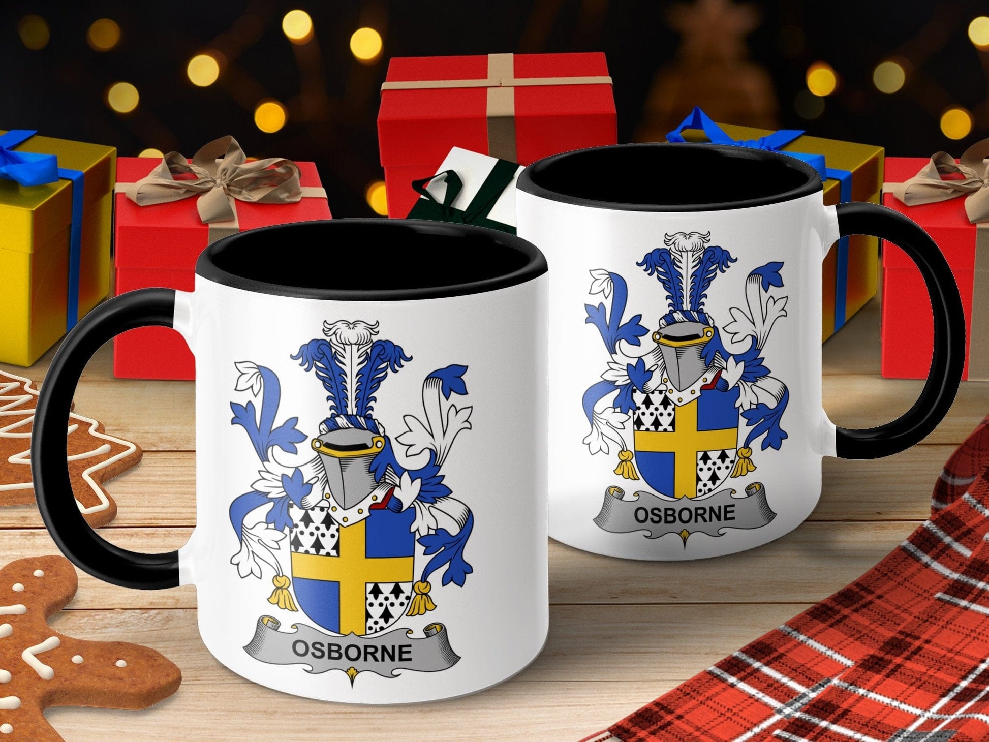 11oz / Black Osborne Family Crest Decorated Ceramic Mug