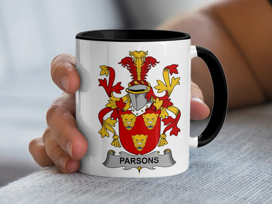 11oz / Black Parsons Family Crest Coat of Arms Heritage Mug