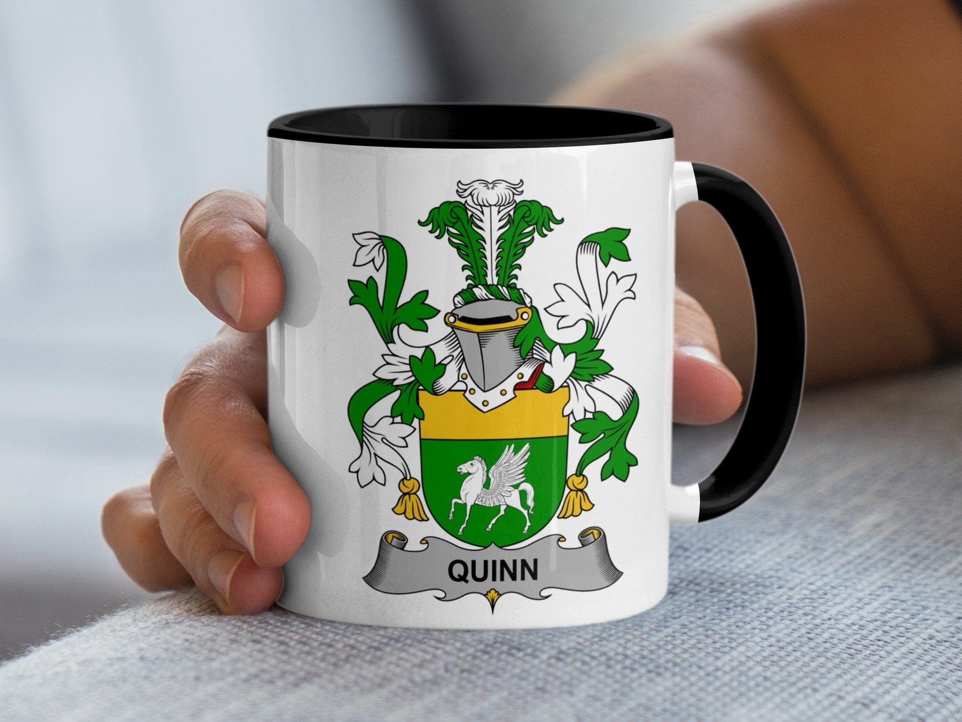 11oz / Black Quinn Irish Family Crest Coat of Arms Emblem Mug