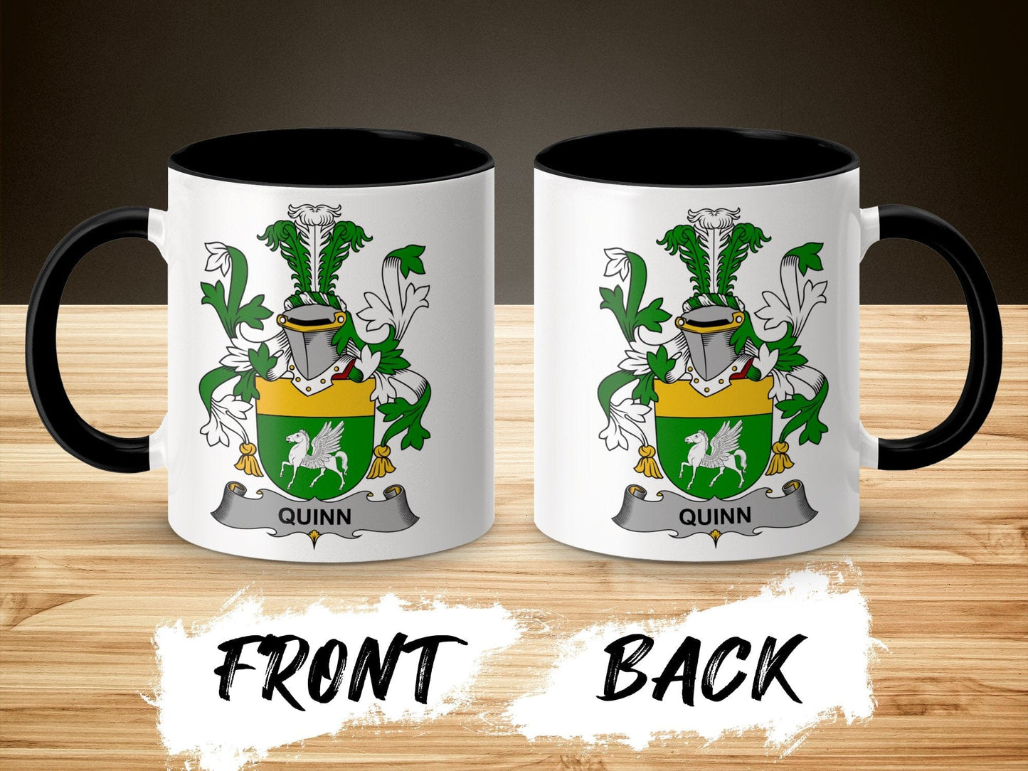 11oz / Black Quinn Irish Family Crest Coat of Arms Emblem Mug