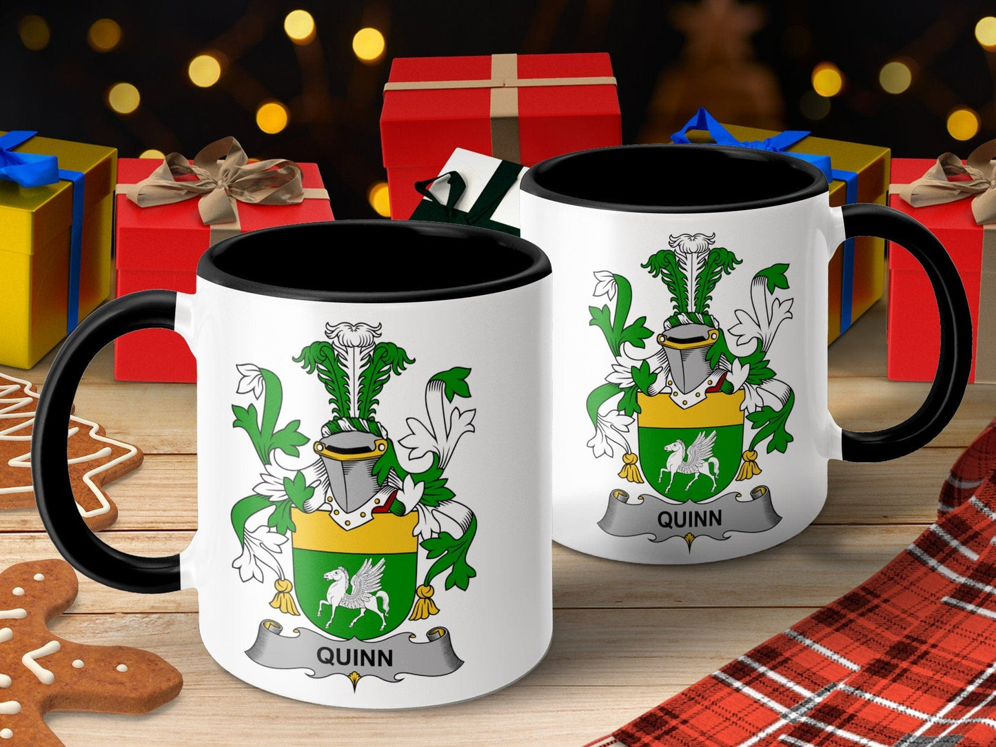 11oz / Black Quinn Irish Family Crest Coat of Arms Emblem Mug