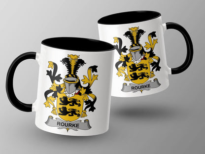 11oz / Black Rourke Family Crest Irish Coat of Arms Coffee Mug