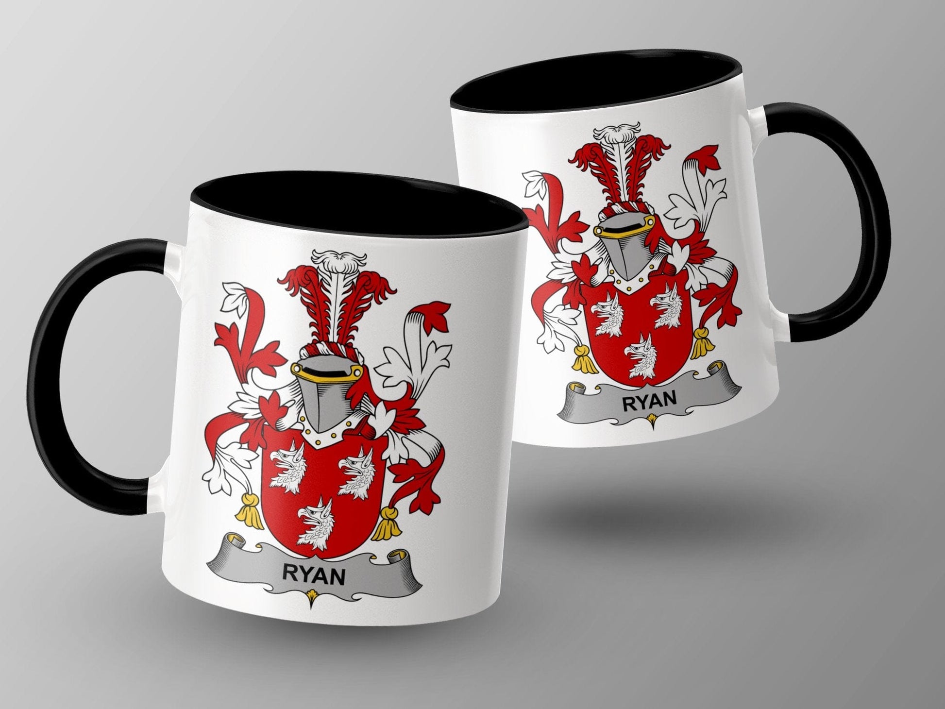 11oz / Black Ryan Surname Irish Coat of Arms Design Ceramic Mug