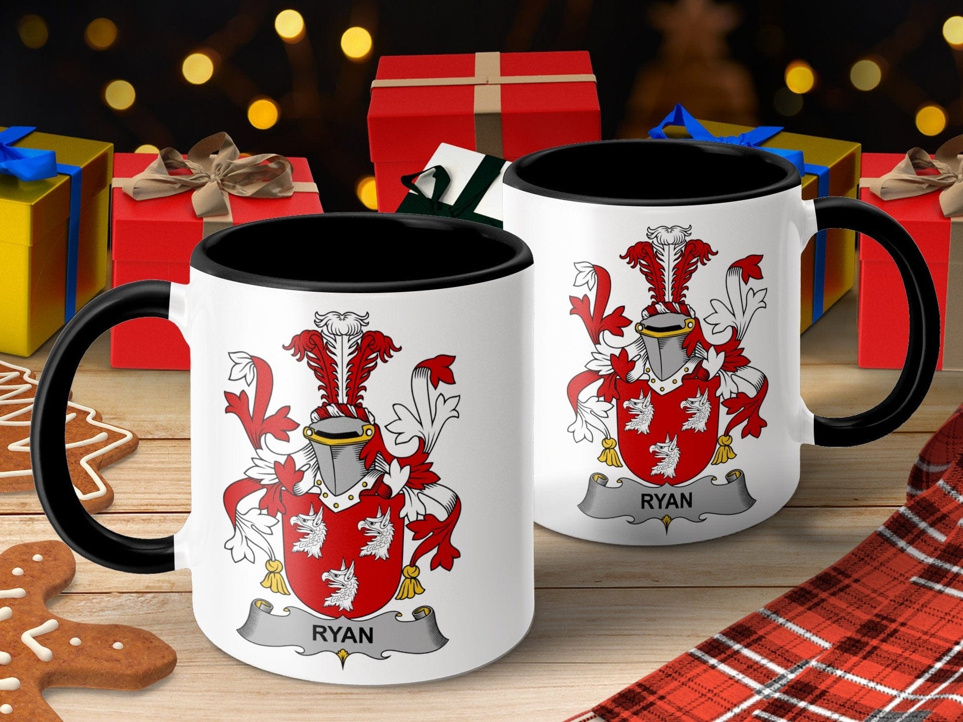 11oz / Black Ryan Surname Irish Coat of Arms Design Ceramic Mug