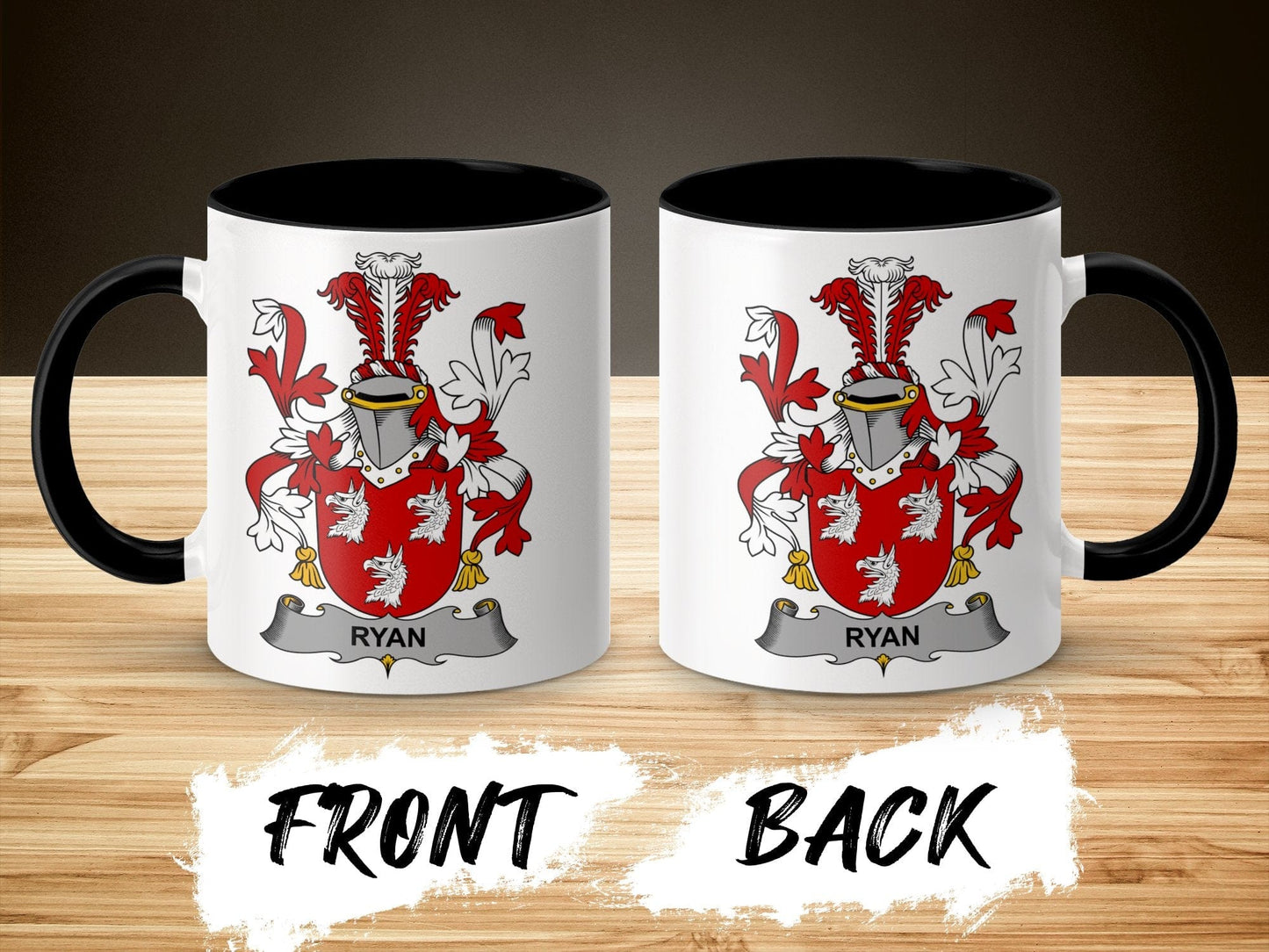 11oz / Black Ryan Surname Irish Coat of Arms Design Ceramic Mug