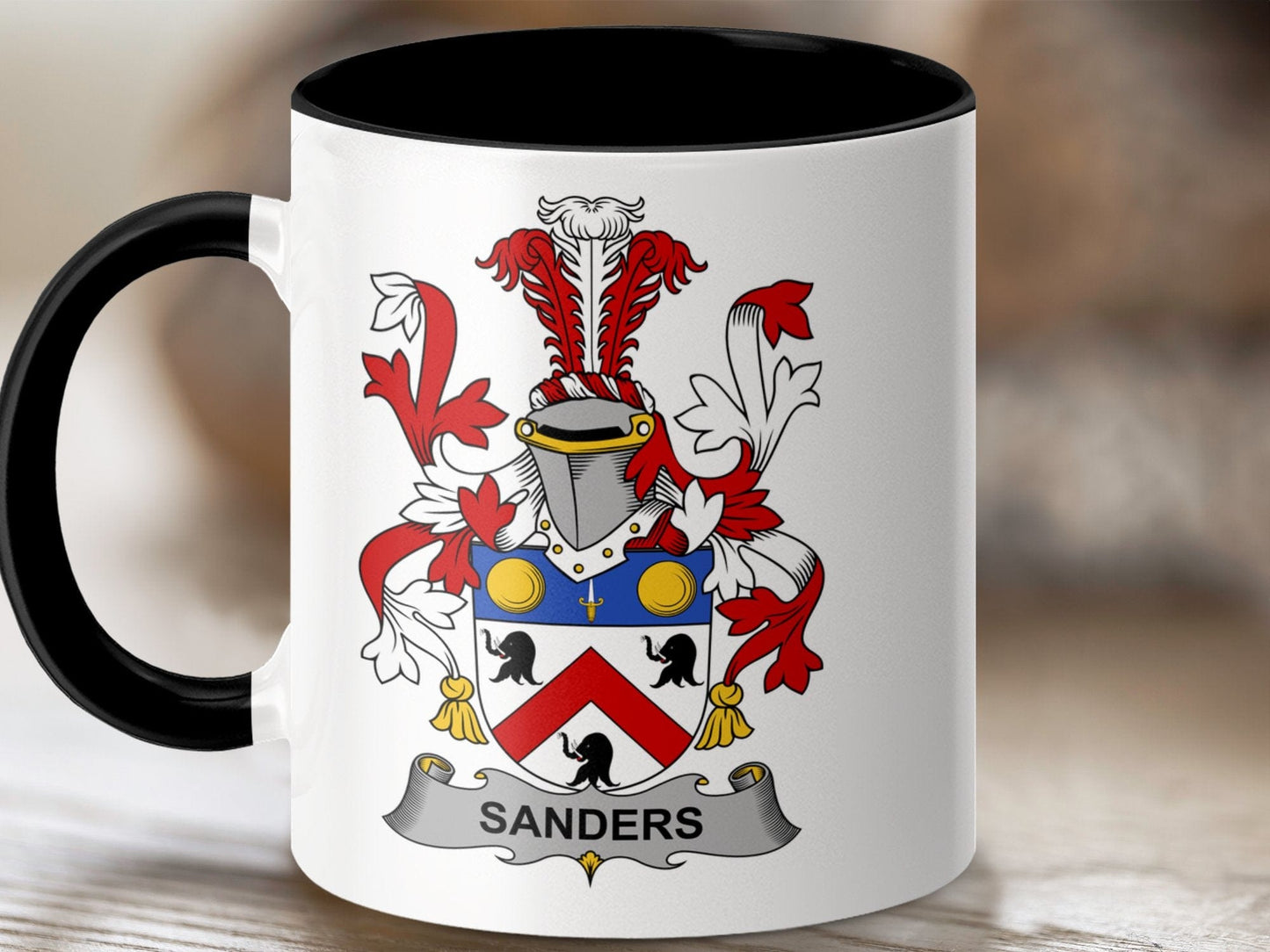 11oz / Black Sanders Family Crest Mug, Custom Coat of Arms Mug, Family Heritage Gift