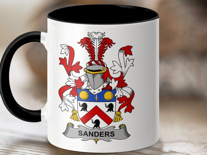 11oz / Black Sanders Family Crest Mug, Custom Coat of Arms Mug, Family Heritage Gift