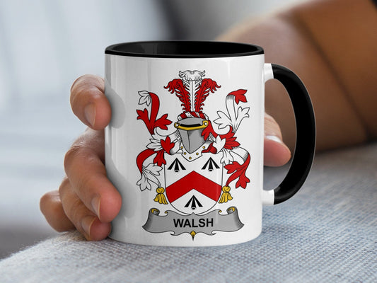 11oz / Black Walsh Surname Irish Coat of Arms Mug