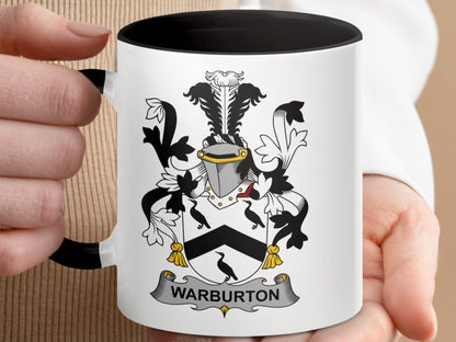 11oz / Black Warburton Family Crest Mug, Heraldry Mug, Ancestral Mug, Coat of Arms Mug, Personalized Gift, Family Emblem Mug, Heritage Mug