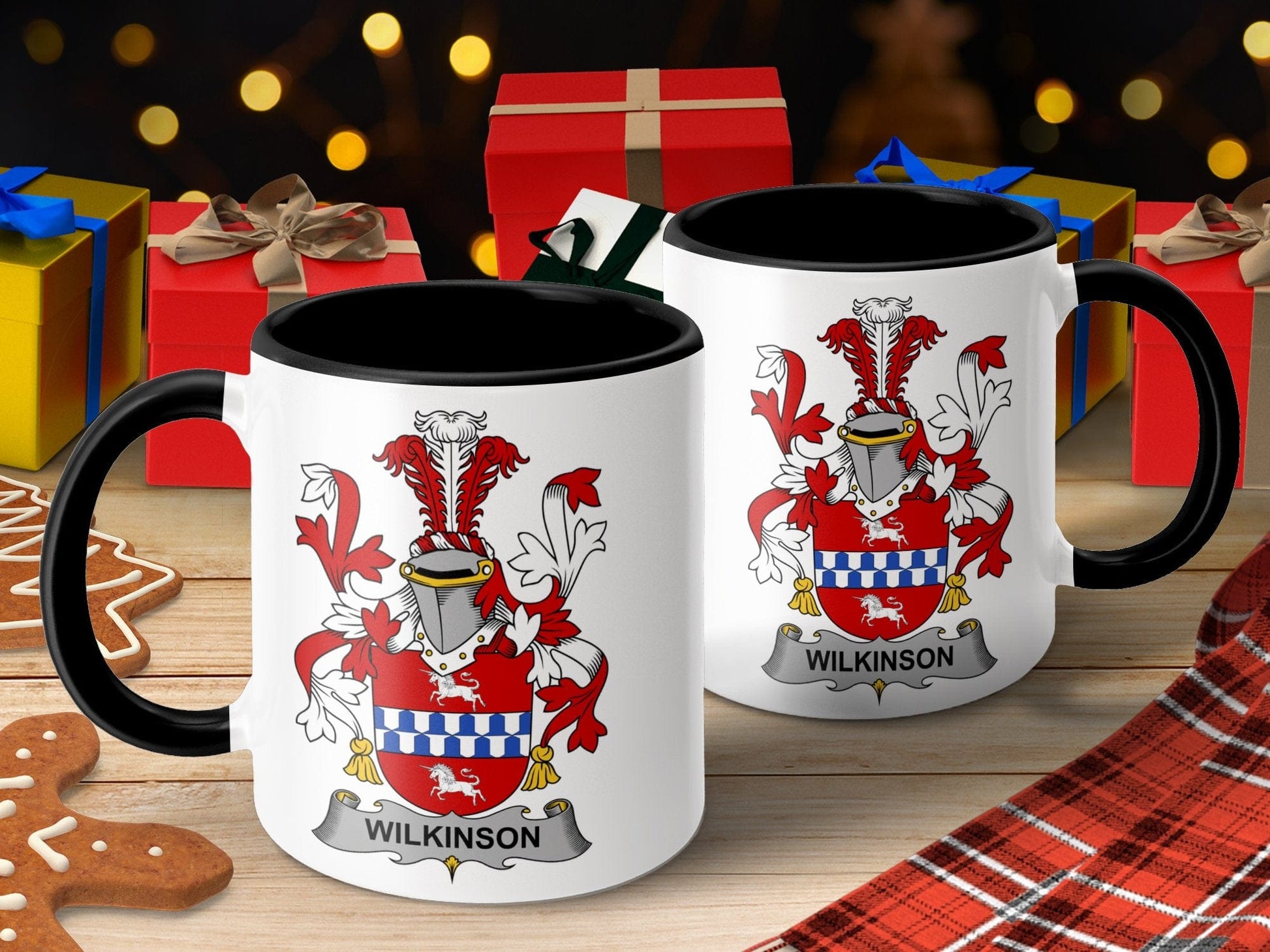 11oz / Black Wilkinson Family Coat of Arms Crest Shield Mug