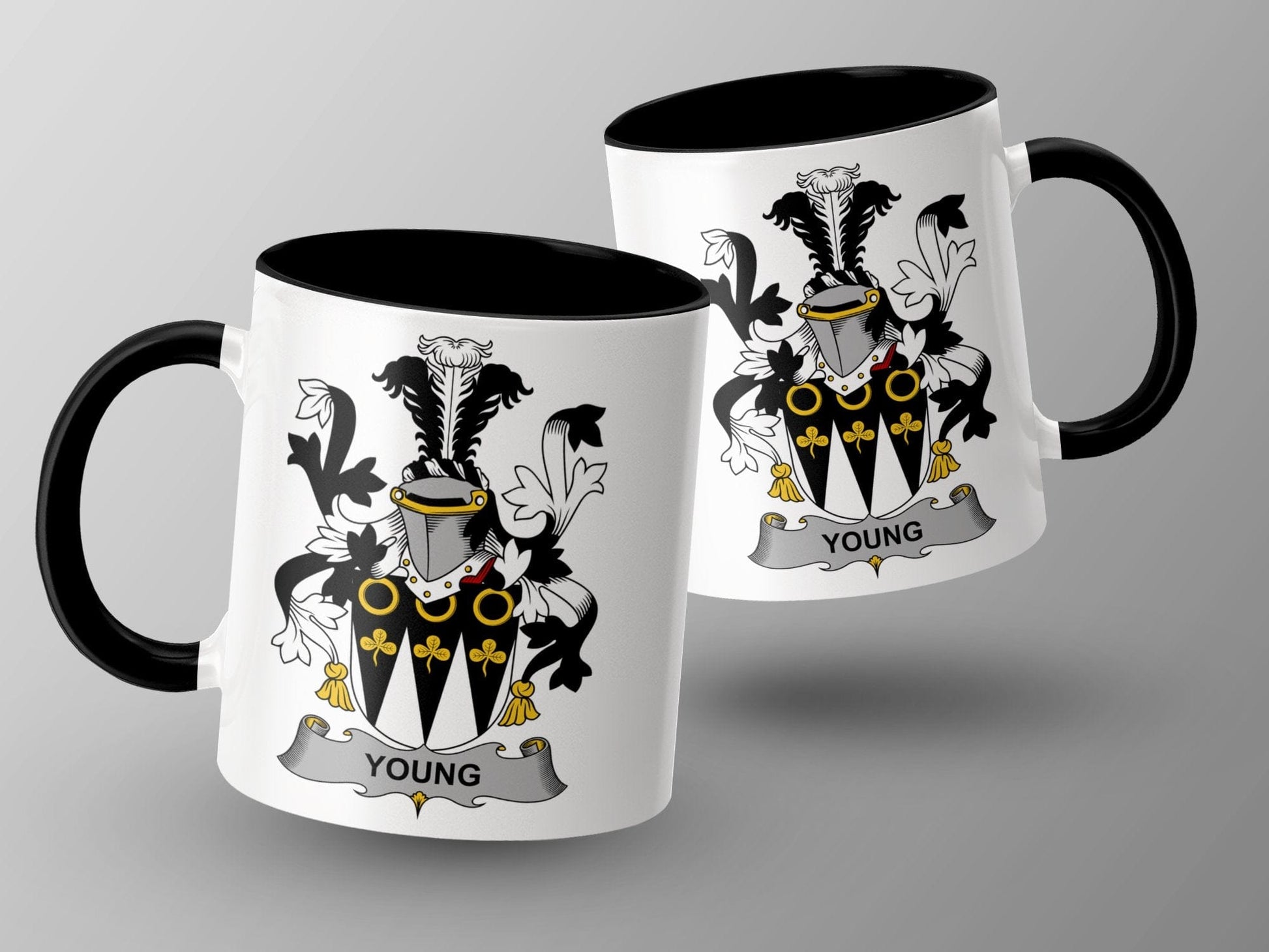 11oz / Black Young Surname Coat of Arms Family Crest Design Mug